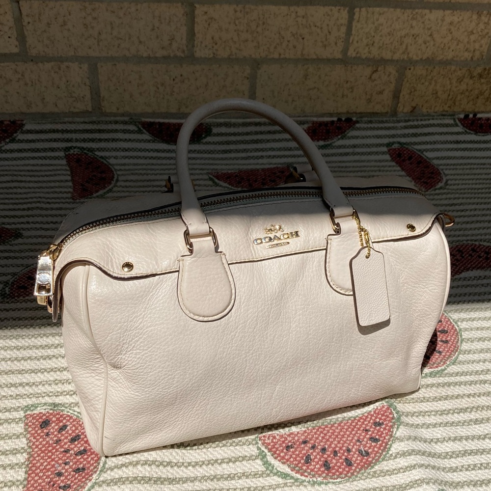 Coach Mini Bennett White Cream Chalk Color Soft Pebbled Leather Satchel Hand Bag - Picture 4 of 17